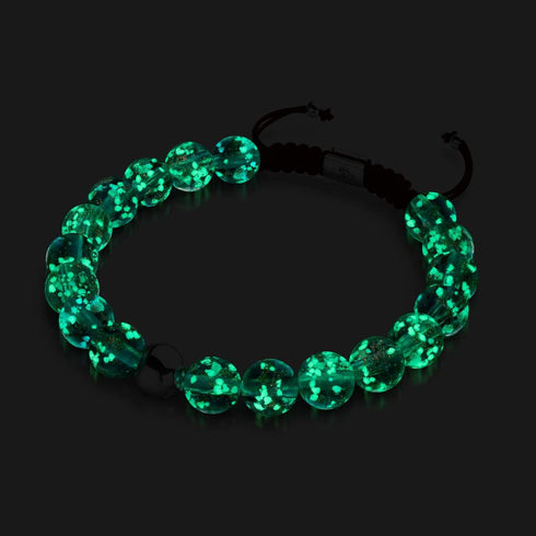 Schokolade | Silber | Glühwürmchen-Glas-Makramee-Armband